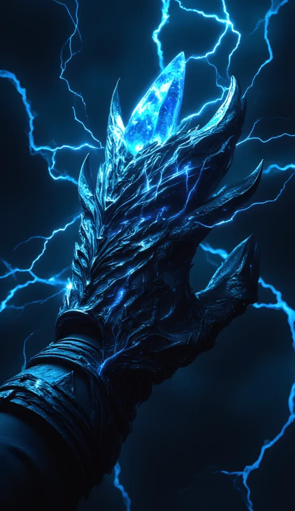 **The Thunderclaw Gauntlet**

The Thunderclaw Gauntlet is a brutal, electrified weapon forged from stormsteel, its surface crackling with arcs of blue lightning that dance across its clawed fingers. The gauntlet’s design is jagged and feral, with talons sh...