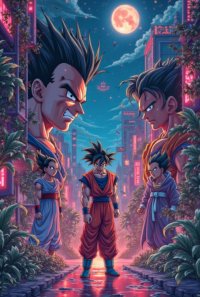 

(Poster format 9:16)
 pen drawing style, HD 8K, rich plot, intricate background, rich details of the , Dragon Ball images, high level perspective, neon night scene, Rich atmosphere, Summer noon,  vivid character expressions, vivid character shapes, Perfe...