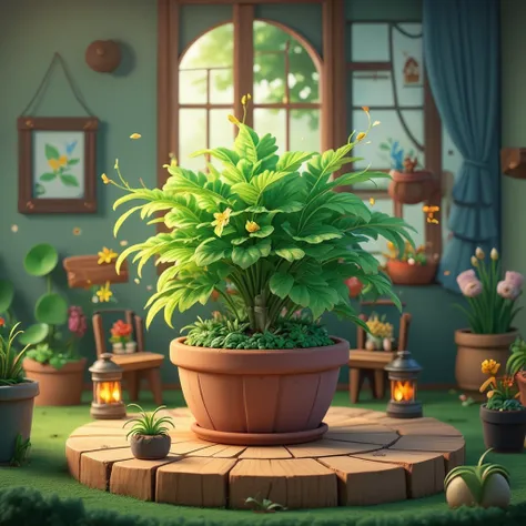 ispzxll, no humans, plant, scenery, potted plant, chair, flower pot, window, lantern, flower, isometric, miniature, diorama