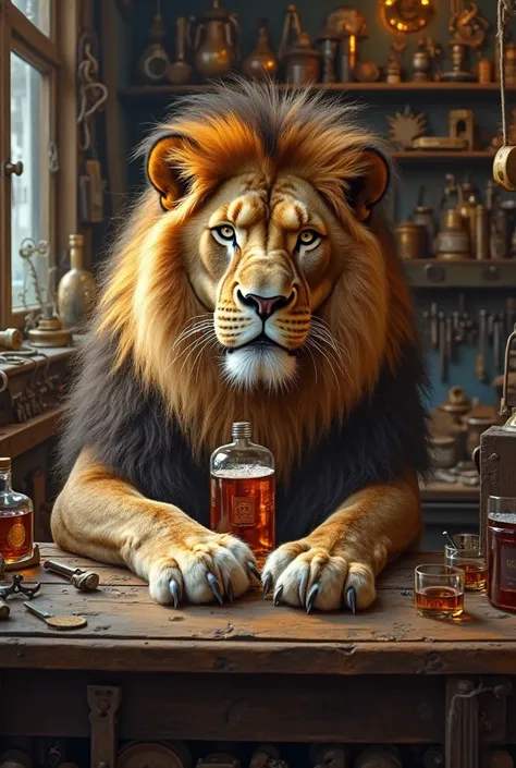 Draw a lion drinking raki, get drunk at the locksmith's table.Create logo