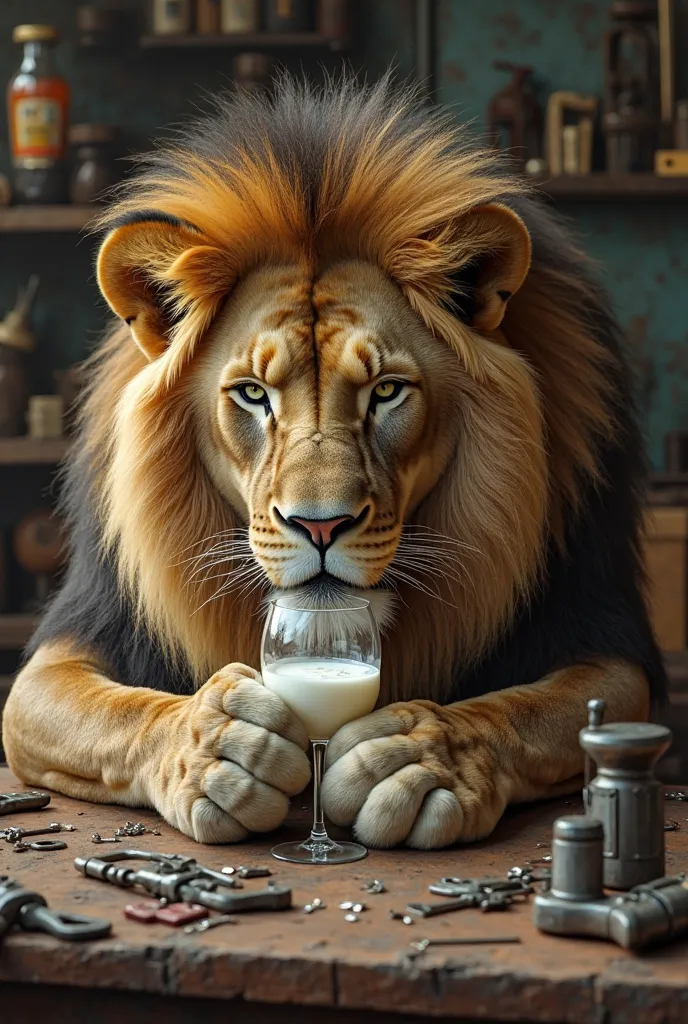 Draw a lion drinking raki, get drunk at the locksmith's table. White drink