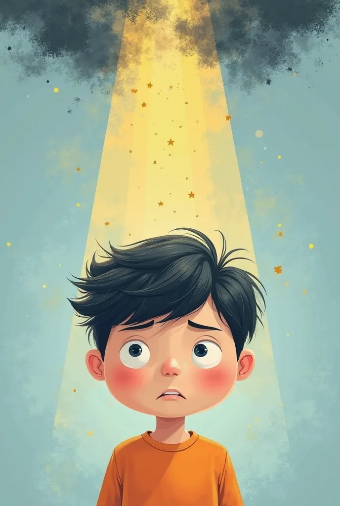 Main colors:
Light blue (creates a feeling of calm and relaxation).
Bright yellow or white (symbolizes light and hope).
Light gray or black (symbolizes pressure, anxiety).
Illustrations:
A student with a tense, worried face, his head full of negative thoug...