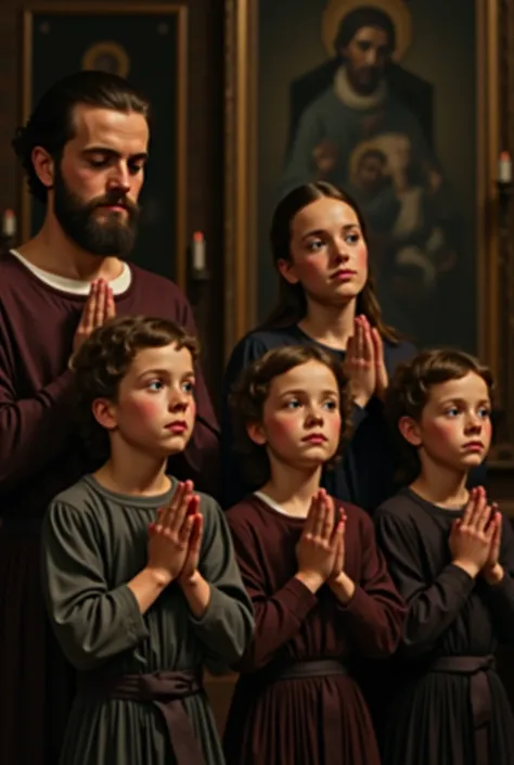 White European Christian family praying