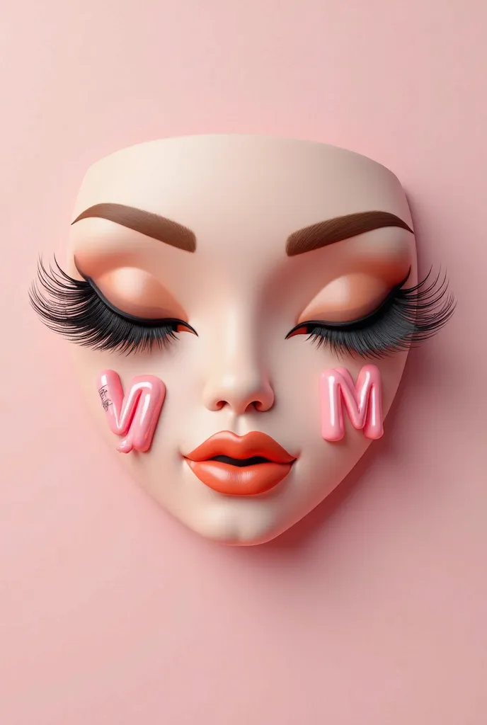 Local logo with false eyelashes and nails sculpted with the letter VM in pink and gold