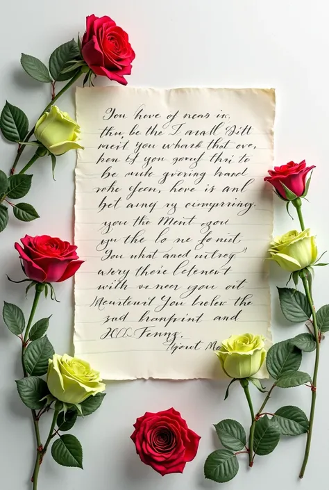 Letter 3 laid out with green and red roses on white background