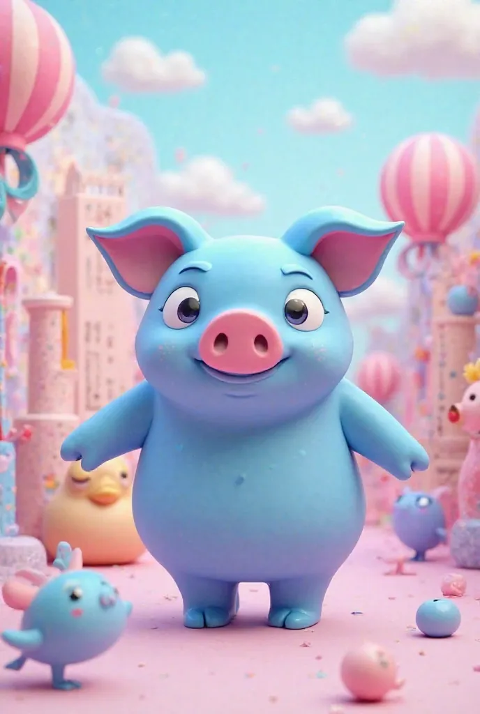 Piggn blue , pastel colors are unrealistic,3 d,Cute