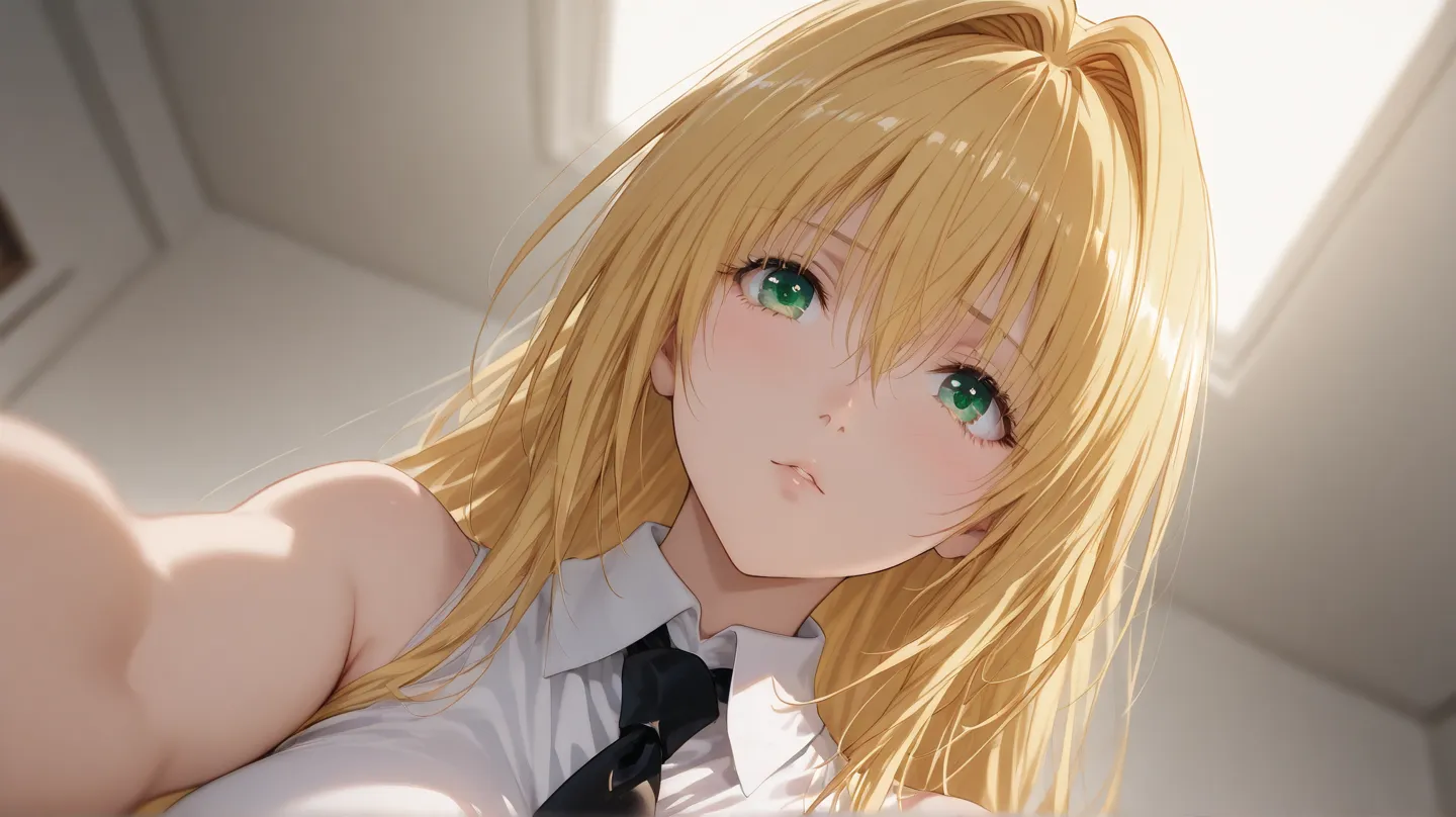 tearju lunatique, blonde hair, green eyes, long hair, hair intakes, bangs