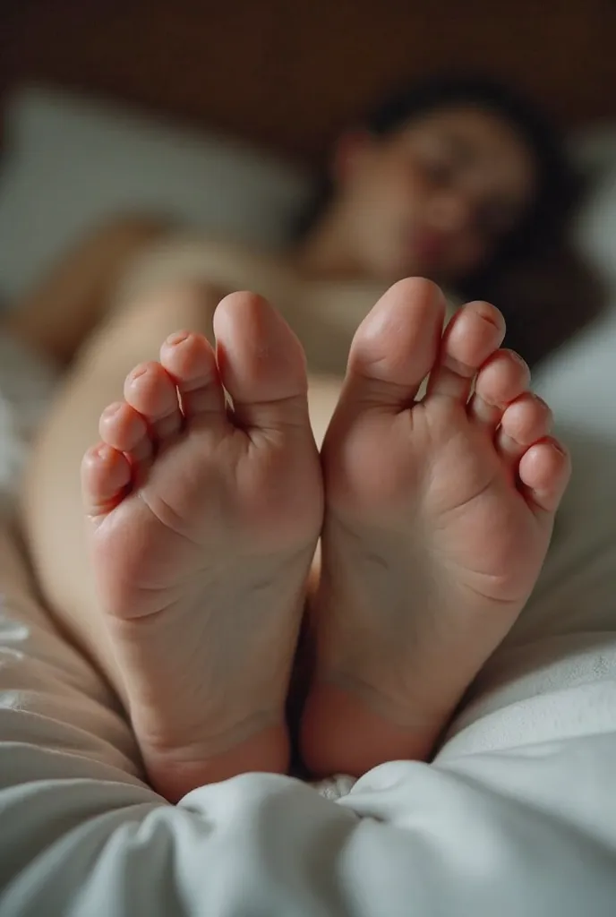 Soles of the feet of a married woman sleeping naked