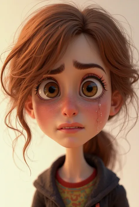 Image 3D style Pixar Hermione Granger pleure grosse larme fond blanc 