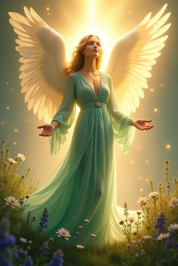 Create an ethereal and deeply soothing depiction of the Angel of Healing, radiating divine love, comfort, and restoration. This celestial being embodies gentle nurturing energy, bringing peace and renewal to the body, mind, and soul.

The angel appears ser...