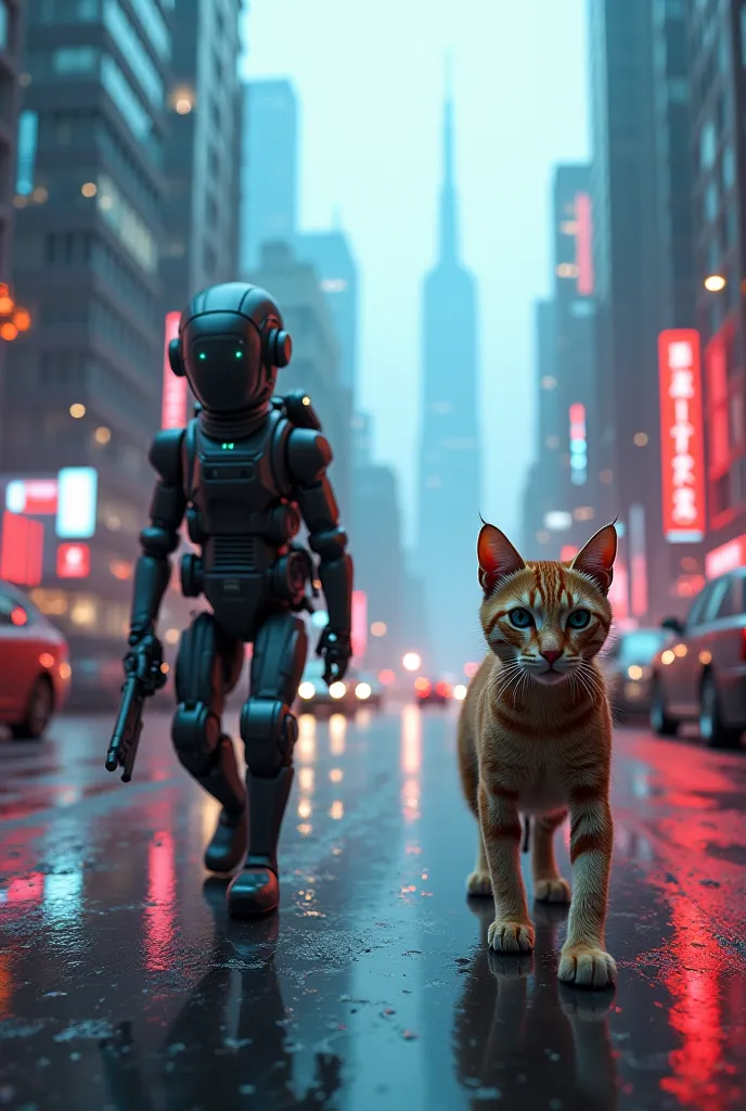 A stray cat with enhanced intelligence and a robotic dog designed to hunt AI creatures form an unlikely bond as they escape from a futuristic city where AI beings are outlawed.