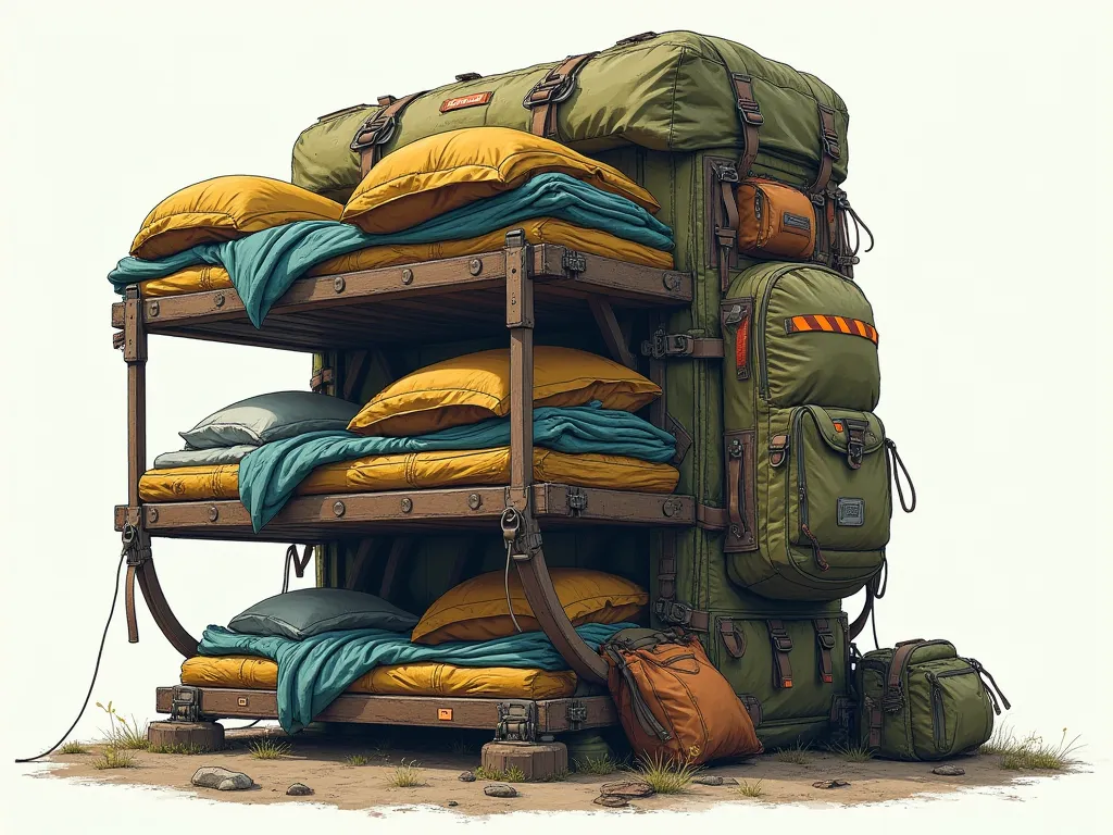 Large deep backpacker backpack with several bunk beds
