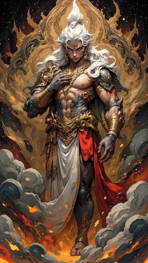 Divine Creature (Ahura Maā)，Destruction of Fine Details Asuro, the God，God of India，Venerable Male Deity，Divine Warrior，Perfect Beautiful Body，Pure and Immaculate Body Beauty，Edge of Heaven，Destroyer of God，Full Flesh Form