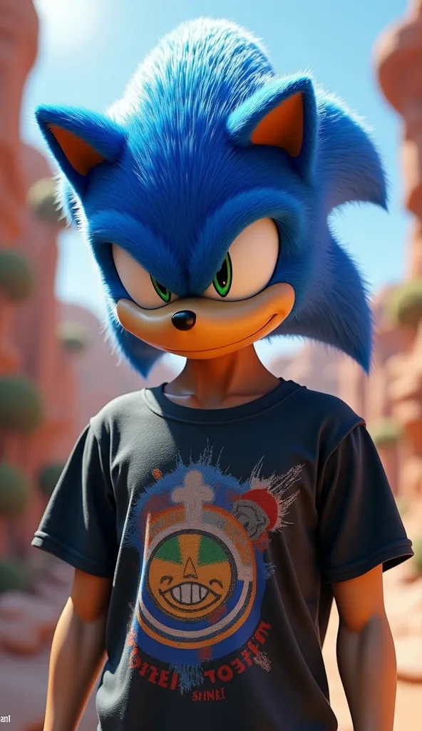 Put this shirt model in the image of Sonic