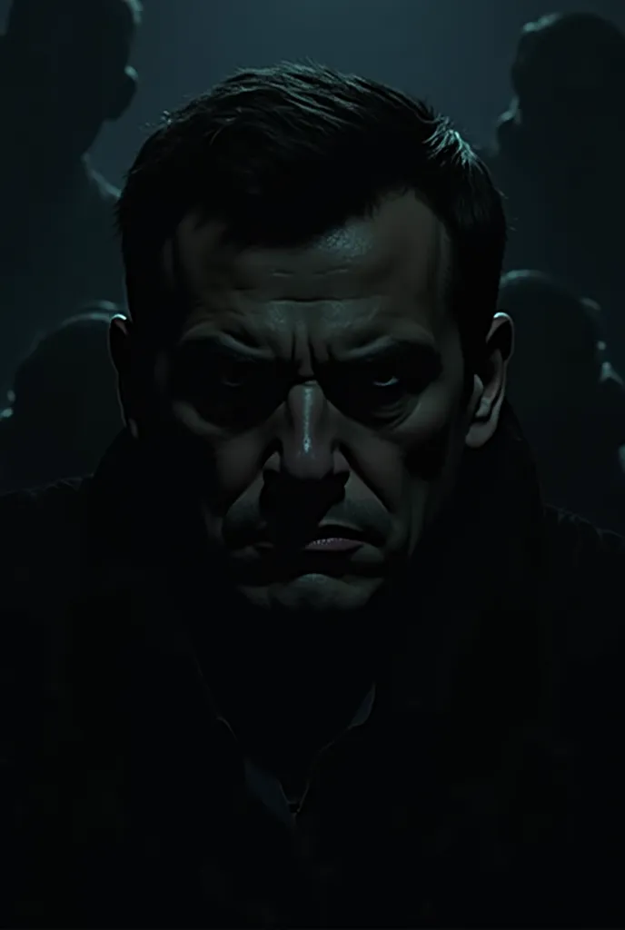 Gloomy face of a man in the shadows. Dark and creepy image