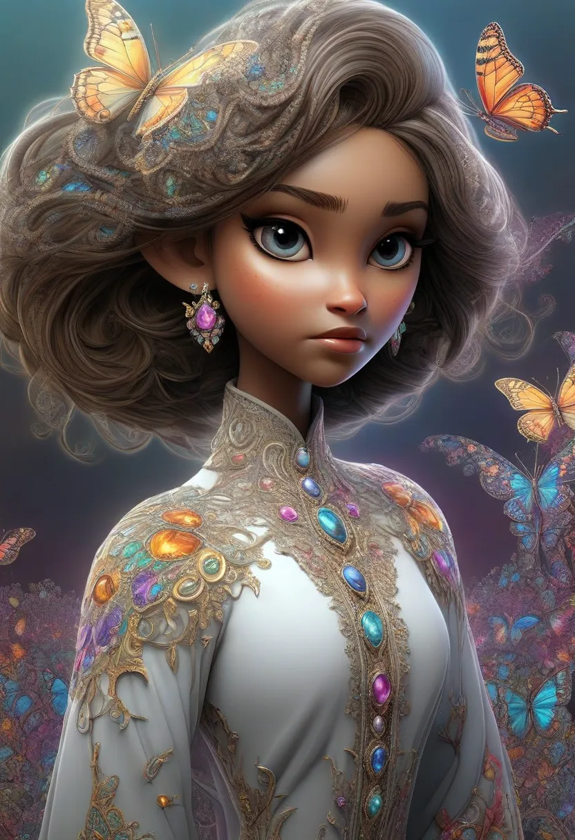 (masterpiece, Top Quality, best quality, official art, Beautifully Artistic:1.2), (1 girl), extremely detailed,(Fractal Art:1.3),colorful,Most detailed,upper body, [race],[ jewelry],[flower],[[ butterfly]],