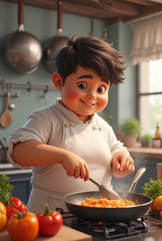 Chubby black-haired young chef 