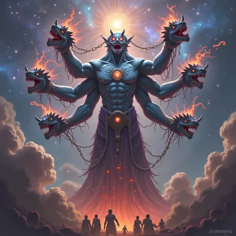 top quality,COSMIC HORR ,God of destruction with four arms and four heads