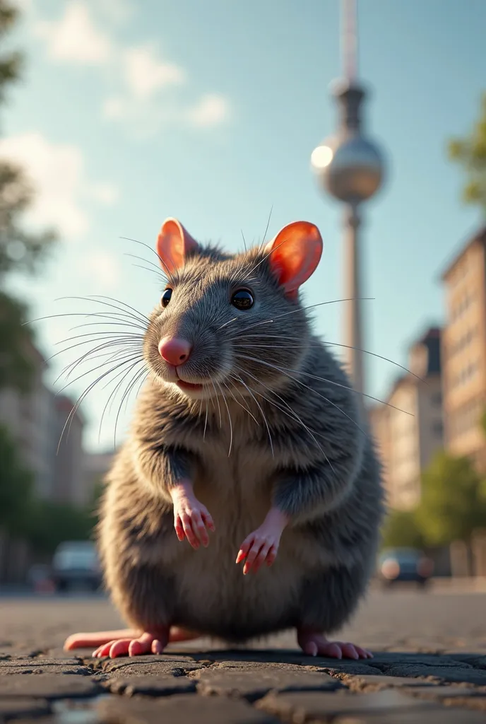 A rat in front of the Berlin Fensehturm