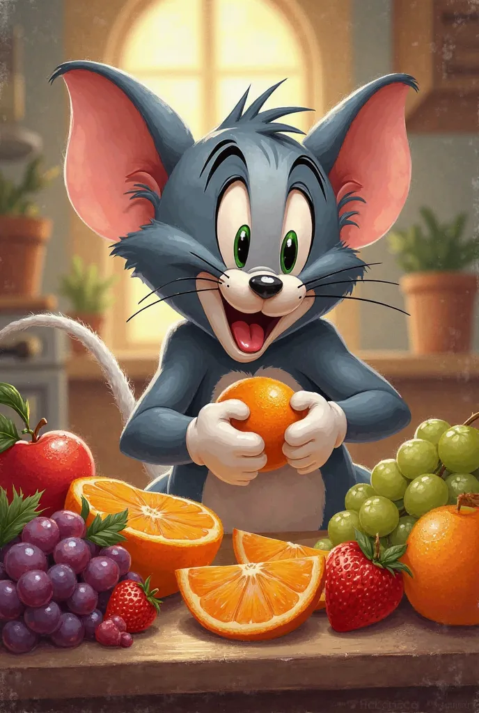 Jerry mouse eating these yummy fruits