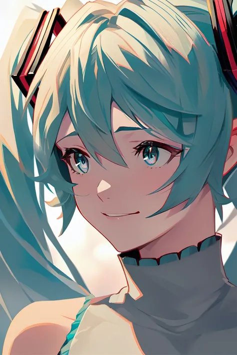 (masterpiece), best quality, expressive eyes, perfect face, hatsune miku, liar crying face, horny smile