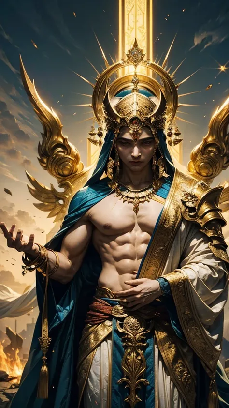 Divine Creature (Ahura Maā)，Destruction of Fine Details Asuro, the God，God of India，Venerable Male Deity，Divine Warrior，Perfect Beautiful Body，Pure and Immaculate Body Beauty，Edge of Heaven，Destroyer of God，Full Flesh Form