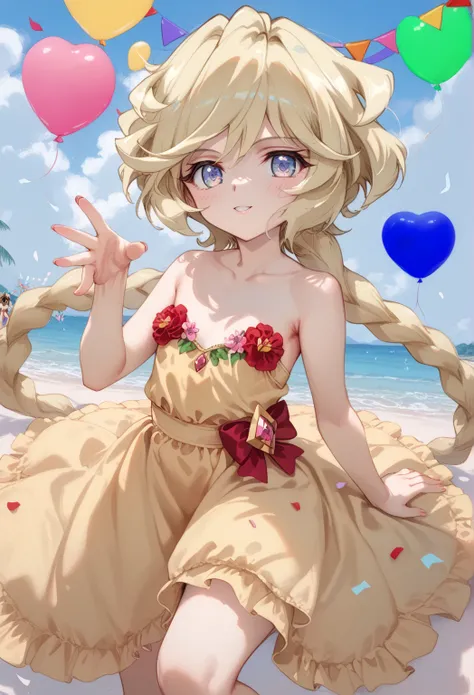 (Carol Malus Dienheim,symphogear),(one blonde long braids),(,very very cute girl),The only character is a girl,),Pale skin,naked,Masterpiece,(Five fingers,Perfect fingers,beautiful fingers,Perfect hands,perfect eyes,beautiful eyes,),birthday party,gorgeous...