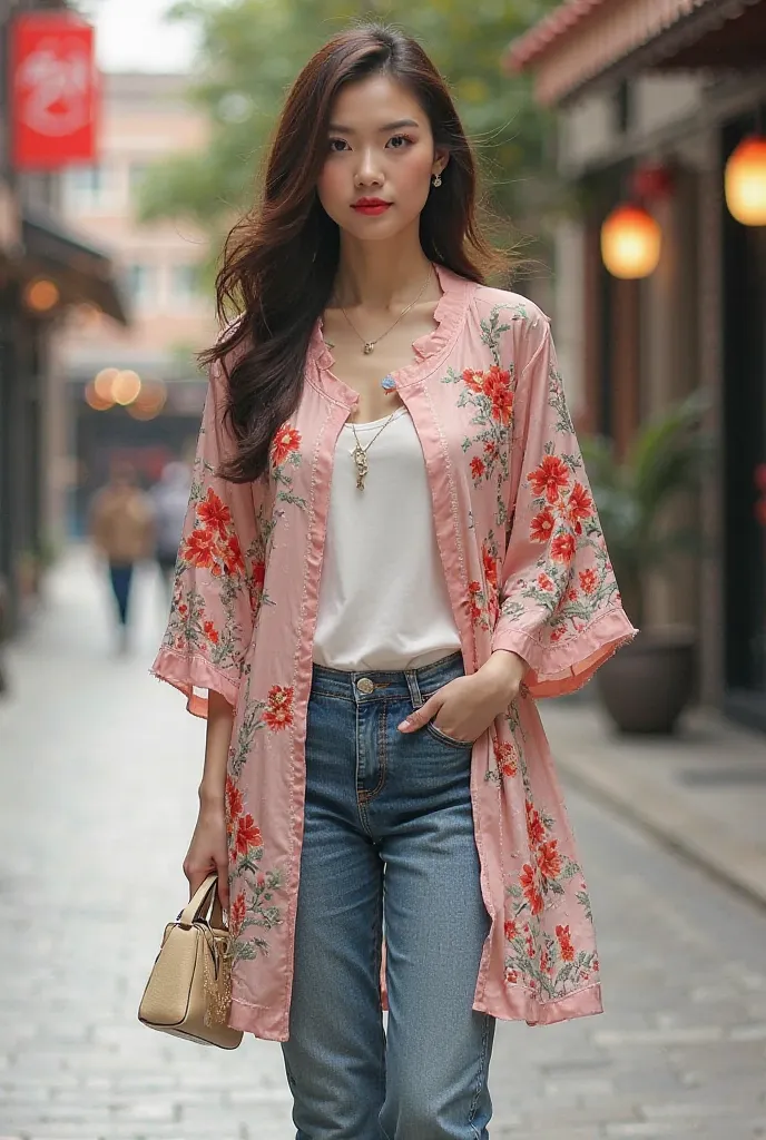  Chinese street fashion style: delicately embroidered kimono, that you can pair with jeans or pants, for a relaxed look with Chinese influences. Classic with accents: feminine top with stand-up collar and Chinese patterns, complemented by a short skirt or ...