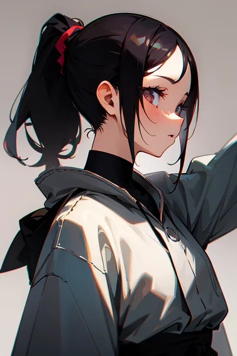 dark-haired girl with ponytail、