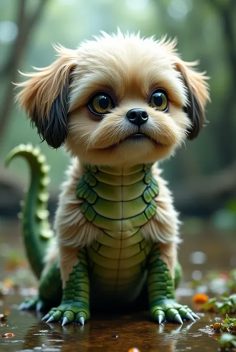 shih tzu head in an alligator body