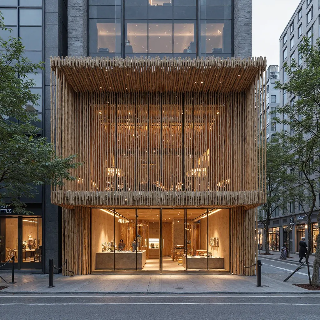 Contemporary bamboo store façade