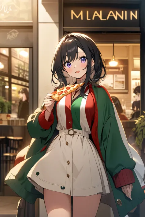 i need an attractive anime woman who supports italy in Milan and eats pizza