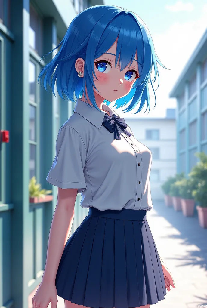  naked hottie , Young, blue hair clothing, school, anime