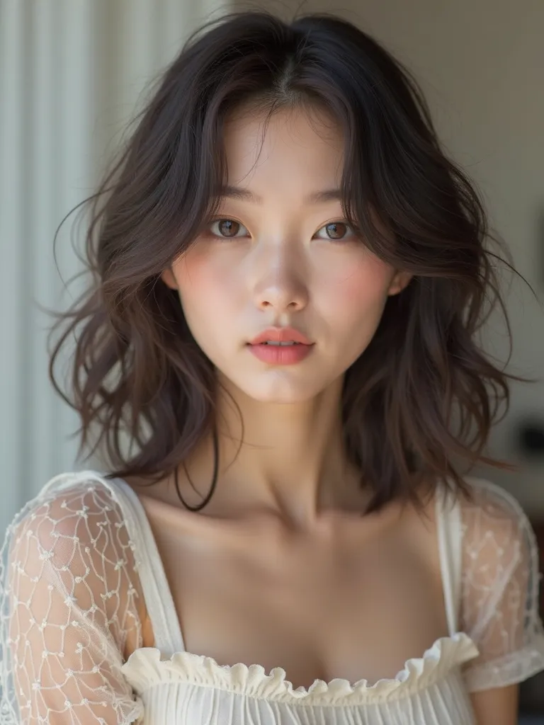  Layer Hairstyle　Waistline Hair　20th Generation　Japanese Female　 beauty　realistic skin　 Realistic Hair　 natural expression 　Natural skin texture　bright beauty salon with white lights　Hi-Res, accurate, 最high quality, high definition model, high quality, hig...