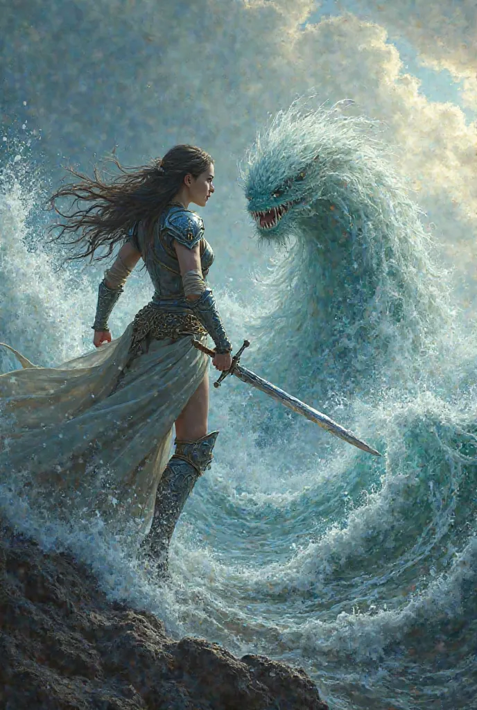 A brave heroine fighting a siren