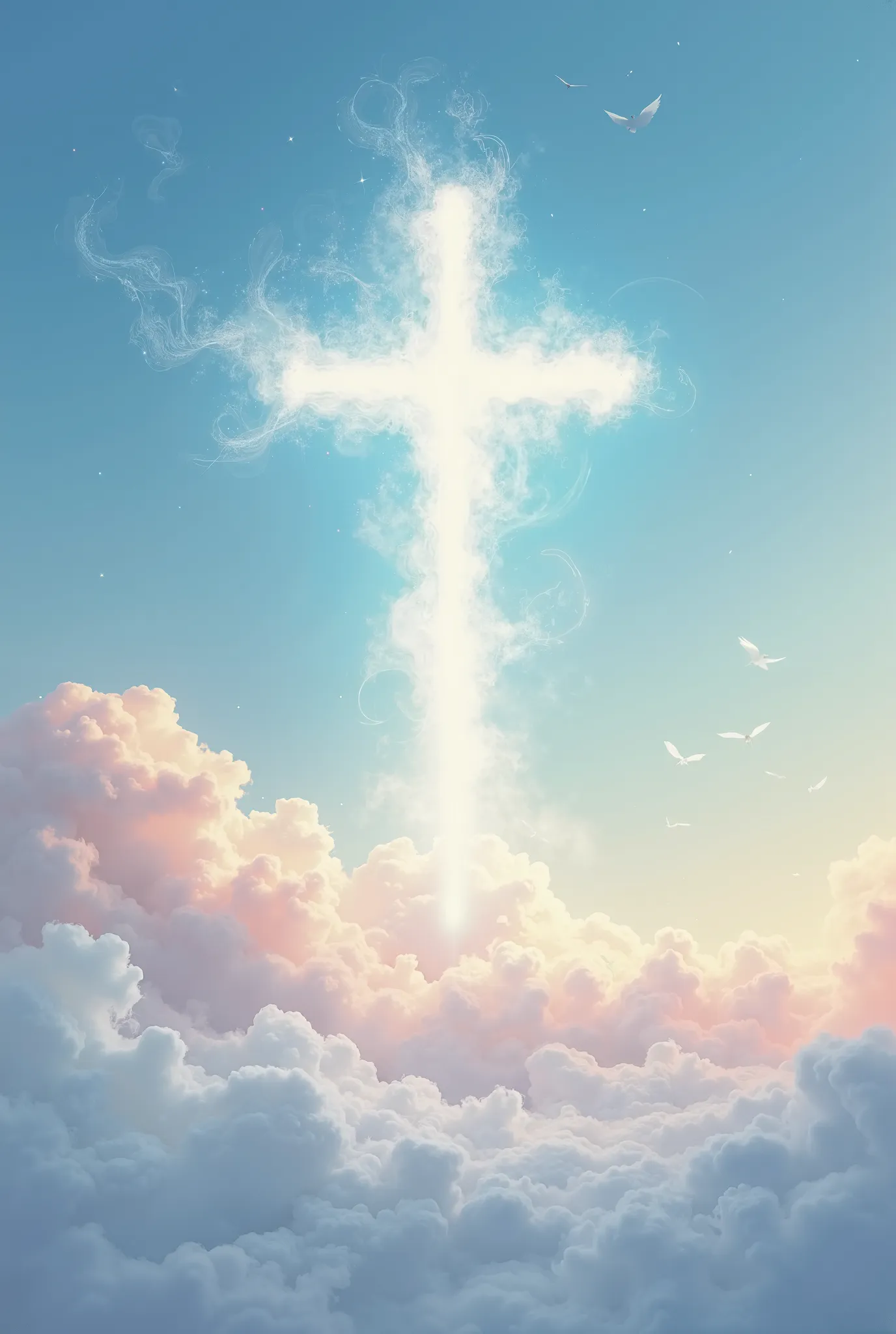 Refine the image to 200 mm X 300 mm with a cloud in the shape of a true cross. 