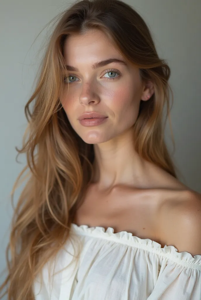 a woman with long hair and a white top poses for a photo,  portrait of Sofia Mudd ,  soft flawless pale skin , with pale skin, Anna Nikonova (aka Newmilky ), natural soft pale skin, smooth pale skin,  portrait of a beautiful model, pale glowing skin, 2 fem...