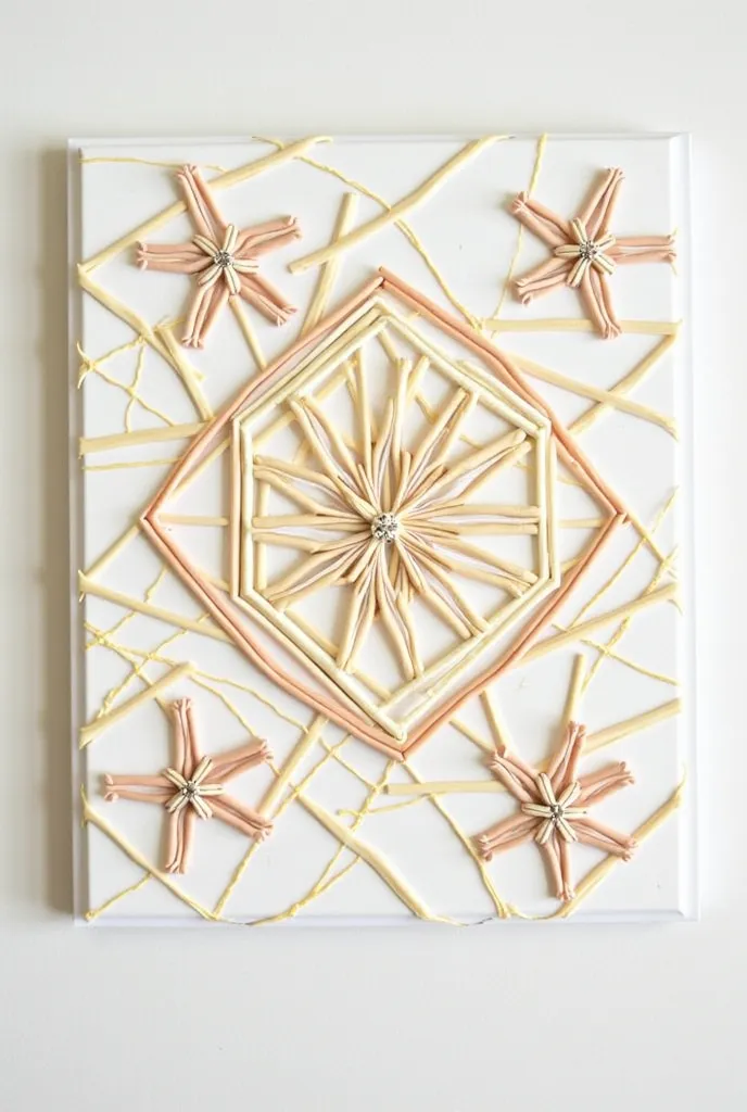  Straw Wall Art
Base Structure:

Canvas/Board Size: Determine the dimensions of your base (e.g., 20x30 cm).

Border Margin: Leave a 1-2 cm border around the edges for a neat finish.

Design Layout:

Geometric Patterns: Sketch out the geometric patterns you...