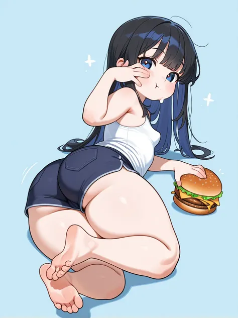 Chubby girl eating a burger