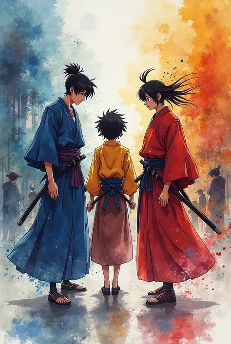 
A watercolor painting that captures the energy and friendship between Fuu, Jin e Mugen do anime Samurai Champloo. The vibrant colors of feudal Japan blend with the frenetic pace of the city, as the three main characters share a moment of complicity.  The ...