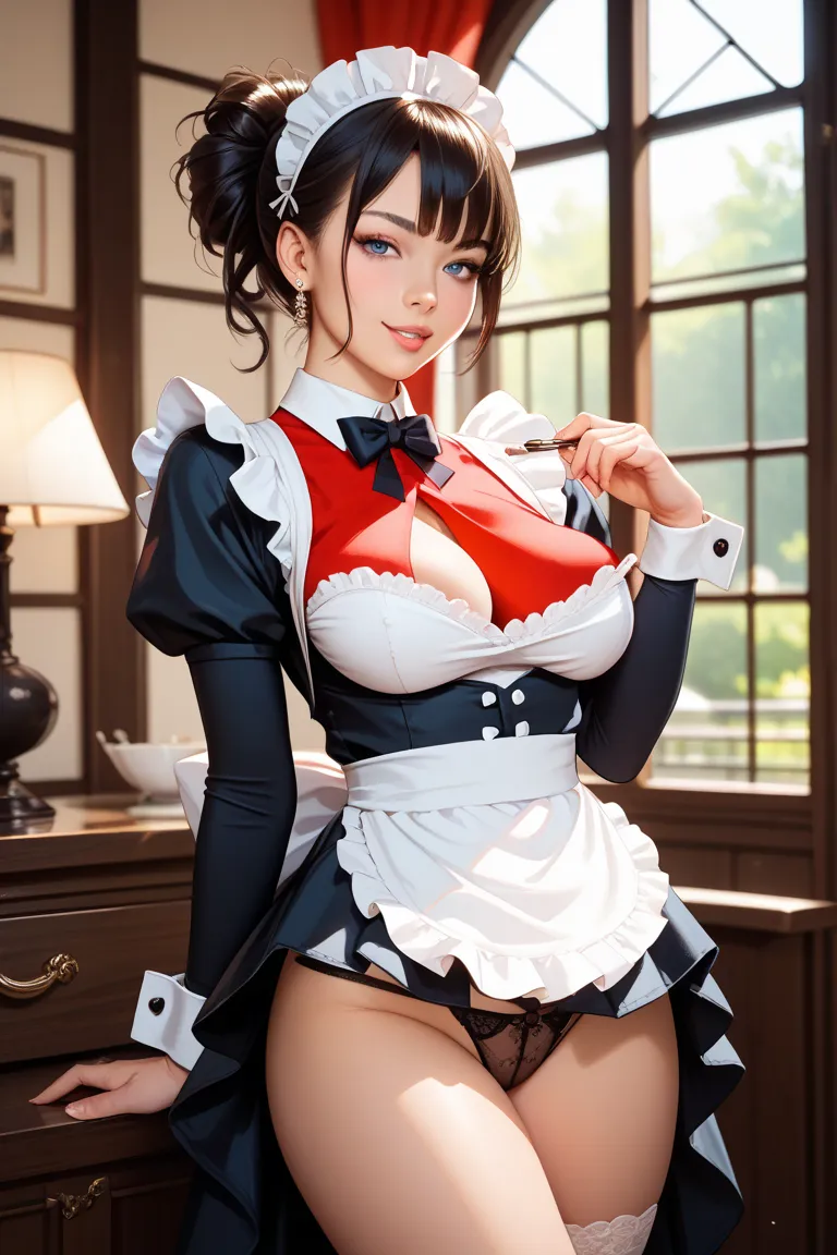 adult woman、maid clothes、Lots of exposure、 nice butt、Japanese style、 bite、Realistic depiction、Spread your legs、 showing breasts 、 highlight crotch 、Wearing underwear