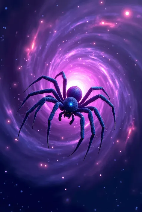 Spider surrounded by violet cosmic energy 