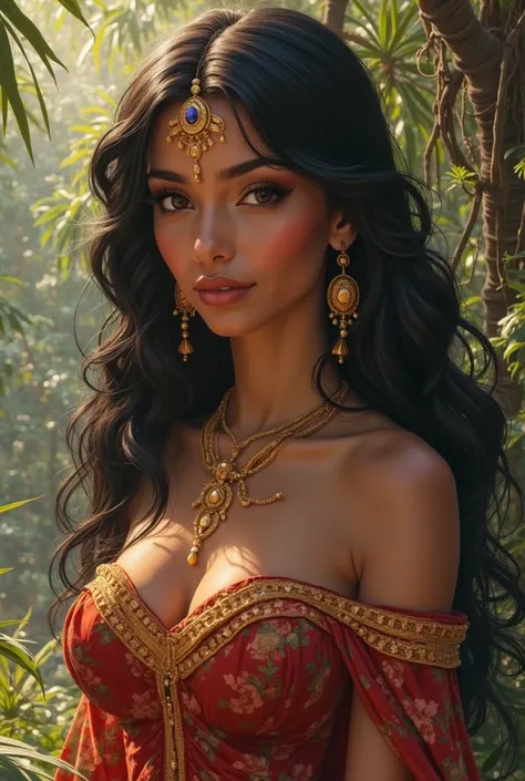 Princess Jasmine in real person. very pretty, king, piel king, earrings and necklace in gold 