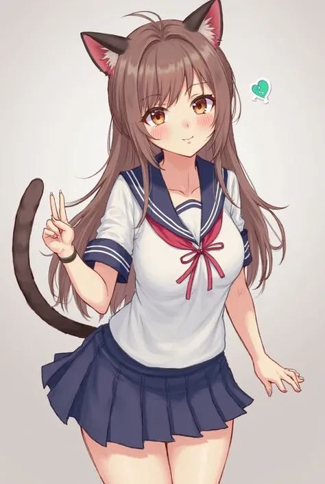 cute,long hair, sexy,Cat ears,cat tail,big breasts,bigger than average thighs and buttocks,but my stomach doesn't come out,Petite,My clothes are peeking through,uniform,miniskirt,it's stuck in my chest and I don't have enough cloth up to my stomach and my ...