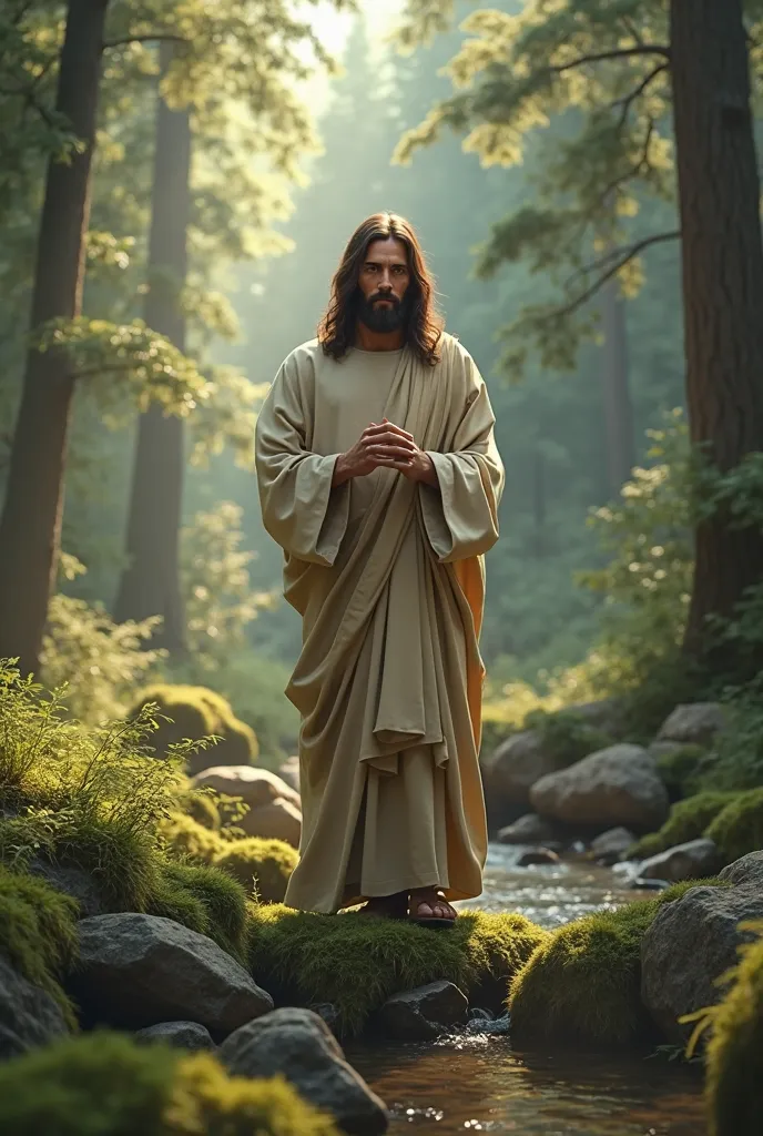 Create the image of Jesus Christ in high definition 8k Jesus in the forest