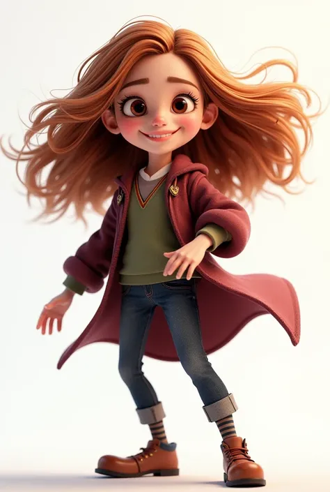 Image 3D style Pixar Hermione Granger energique fond blanc 