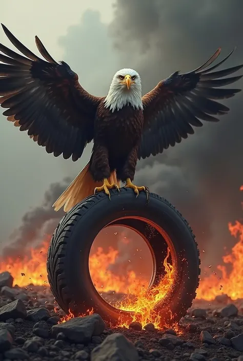 Eagle on a burning tire