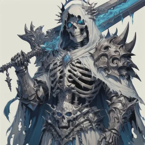 a close up of a skeleton with a sword and a sword, undead Skeleton King, Dead-Alive Lich, beautiful god of death,  Death Knight,  skeleton warrior , d & d Lich, Skeleton Knight, Skeleton King, the LICH KING, Lich,  (d&d), LICH KING,  undead knight ,  Death...