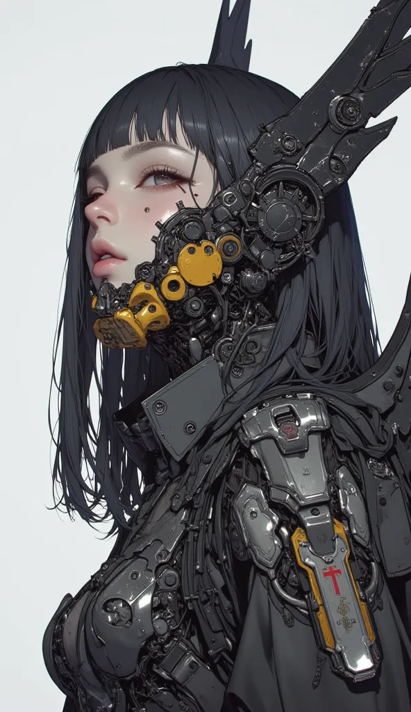  Female model with large wings 、Close-up view of a ,    girl, female lock, Girl in cybernetic armor Mecha ,  Aoshima Chiho color scheme  ,  Angular Winged Armor  , sharp details,   Mecha action figure  ,  by maciej kuciara ,  There is a house made of sushi...