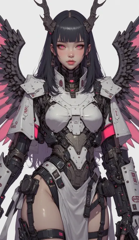  Female model with large wings 、Close-up view of a ,    girl, female lock, Girl in cybernetic armor Mecha ,  Aoshima Chiho color scheme  ,  Angular Winged Armor  , sharp details,   Mecha action figure  ,  by maciej kuciara ,  There is a house made of sushi...